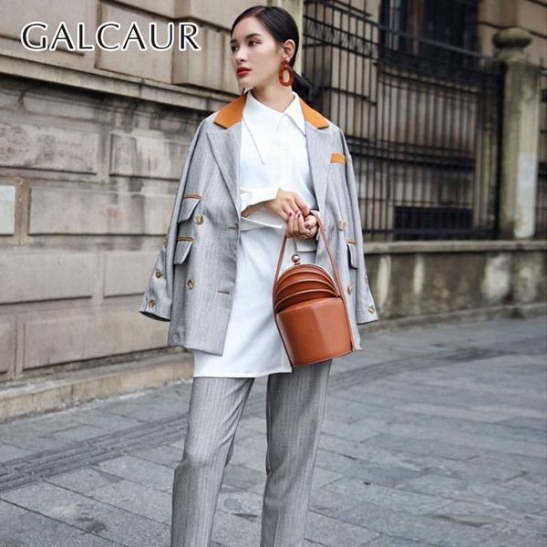 women's suits & blazers galcaur autumn pant female striped double breasted lapel collar irregular pockets with zippers straight trouse, White;black
women's suits & blazers galcaur autumn pant female striped double breasted lapel collar irregular pockets with zippers straight trouse, White;black