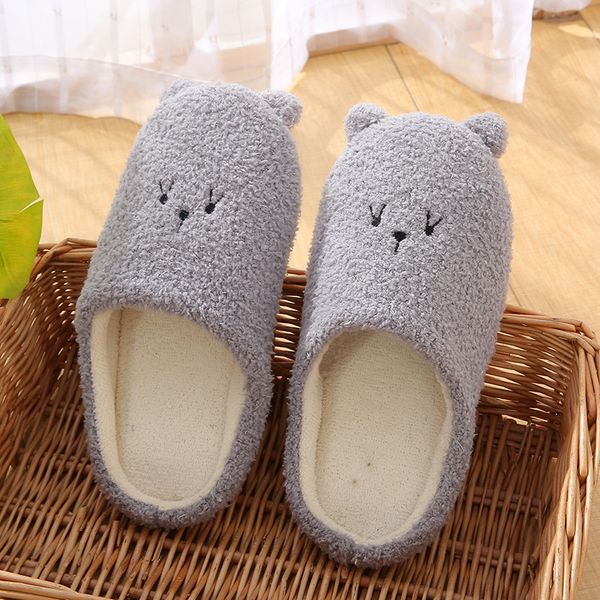 female slippers bear lovely winter slippers plush warm slippers for home non-slip light weight soft shoes, Black