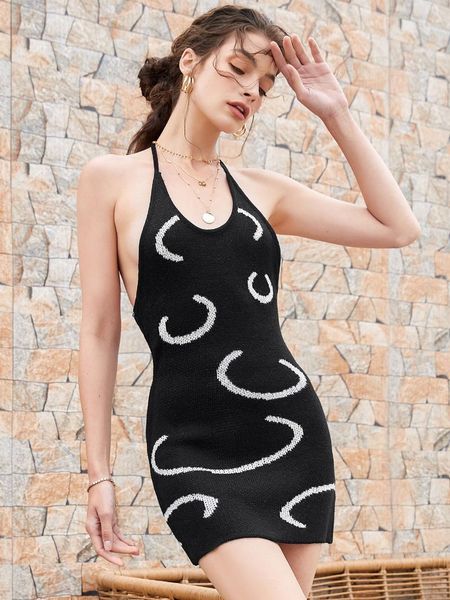 casual dresses summer women sleeveless halterneck dress slim fit backless graphic pattern u-shaped neck knit mini, Black;gray
casual dresses summer women sleeveless halterneck dress slim fit backless graphic pattern u-shaped neck knit mini, Black;gray