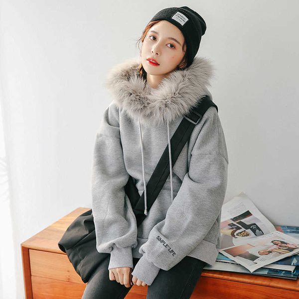 women's winter fur collar hoodie pullovers womens loose letter print oversized sweatshirt thick warm coat 210607, Black
women's winter fur collar hoodie pullovers womens loose letter print oversized sweatshirt thick warm coat 210607, Black