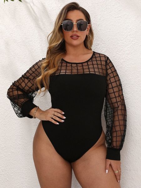 plus contrast geo mesh lantern sleeve bodysuit s5w2#, Black
plus contrast geo mesh lantern sleeve bodysuit s5w2#, Black