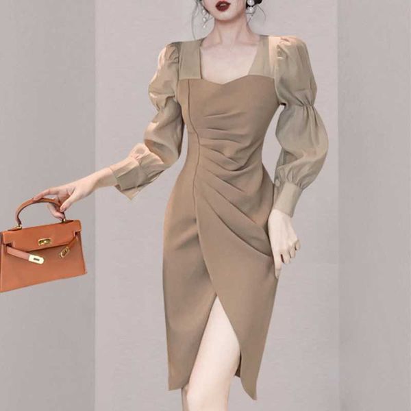 korean fashion elegant women square collar puff sleeve bodycon vintage slim split sheath dresses vestidos 210526, Black;gray
korean fashion elegant women square collar puff sleeve bodycon vintage slim split sheath dresses vestidos 210526, Black;gray
