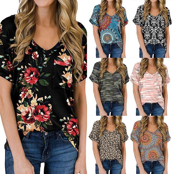 women's t-shirt 2021 summer v-neck printed short-sleeved loose casual clothing, White
women's t-shirt 2021 summer v-neck printed short-sleeved loose casual clothing, White