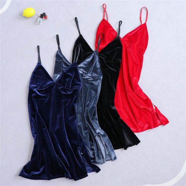 Autumn Winter Velvet Home Dress Womens Sleepwears Sexy Spaghetti Strap Nightdress Nighty V Neck Sleepshirt Thick Nightgown Split Sleepwear, Black;red
Autumn Winter Velvet Home Dress Womens Sleepwears Sexy Spaghetti Strap Nightdress Nighty V Neck Sleepshirt Thick Nightgown Split Sleepwear, Black;red