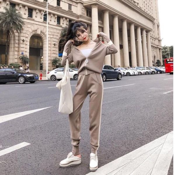 women's two piece pants sweater sets for woman knitting tracksuits turtleneck zipper jacket coat pocket pencil set autumn winter, White
women's two piece pants sweater sets for woman knitting tracksuits turtleneck zipper jacket coat pocket pencil set autumn winter, White