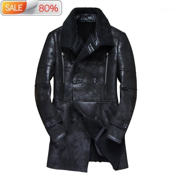 men's leather & faux real genuine men winter vintage sheepskin coat shearling jacket natural wool fur coats 7121-1 b232, Black
men's leather & faux real genuine men winter vintage sheepskin coat shearling jacket natural wool fur coats 7121-1 b232, Black