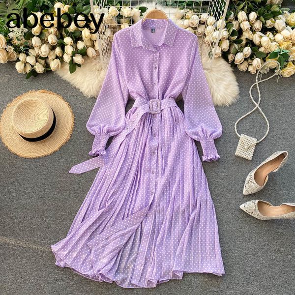 women retro polka dot dress turn-down collar puff sleeve button sashes es autumn fashion streetwear long 210512, Black;gray
women retro polka dot dress turn-down collar puff sleeve button sashes es autumn fashion streetwear long 210512, Black;gray