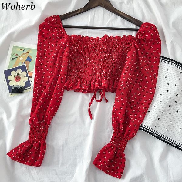 women's blouses & shirts woherb crop women summer korean clothing sweet square collar fashion floral chiffon short long sleeve 93294, White
women's blouses & shirts woherb crop women summer korean clothing sweet square collar fashion floral chiffon short long sleeve 93294, White