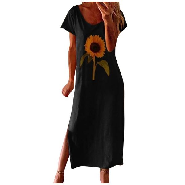 casual dresses fashion women long maxi dress loose sunflower print short sleeves side split o-neck summer vestidos beach, Black;gray
casual dresses fashion women long maxi dress loose sunflower print short sleeves side split o-neck summer vestidos beach, Black;gray
