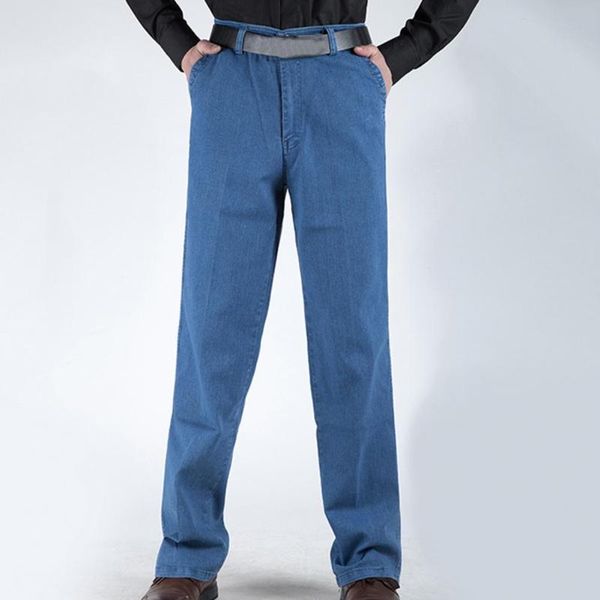 men's jeans men solid color loose classic middle-aged high waist pants old-fashioned quality slim casual for autumn winter, Blue
men's jeans men solid color loose classic middle-aged high waist pants old-fashioned quality slim casual for autumn winter, Blue