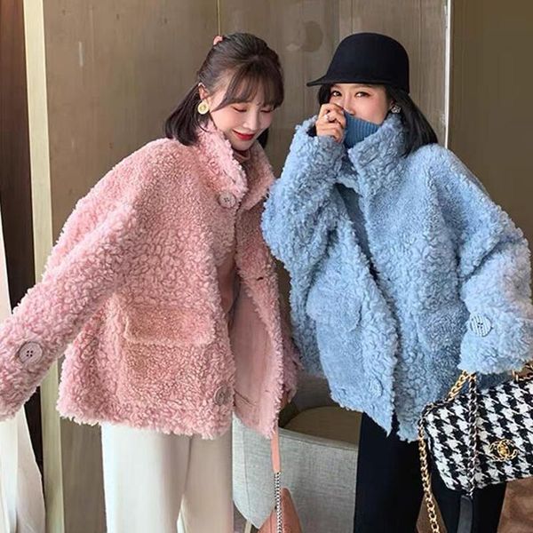 women's fur & faux sheep female shearing coat keep warm with thick compound lambs wool collar pink shearling, Black
women's fur & faux sheep female shearing coat keep warm with thick compound lambs wool collar pink shearling, Black