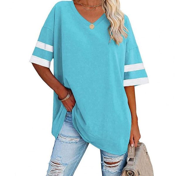 women's t-shirt summer women fashion half sleeve v-neck cool color block thin loose tee pullover, White
women's t-shirt summer women fashion half sleeve v-neck cool color block thin loose tee pullover, White