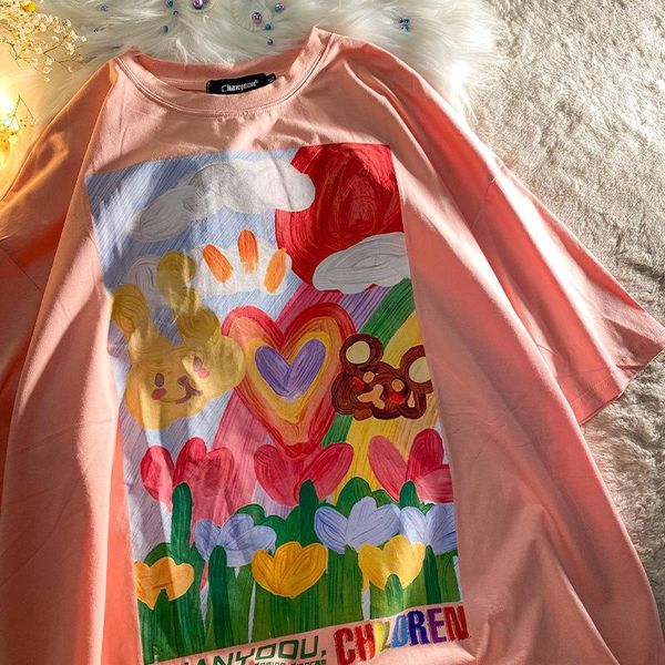 women's t-shirt girl retro oil painting printed summer korean style loose harajuku short sleeve top, White
women's t-shirt girl retro oil painting printed summer korean style loose harajuku short sleeve top, White