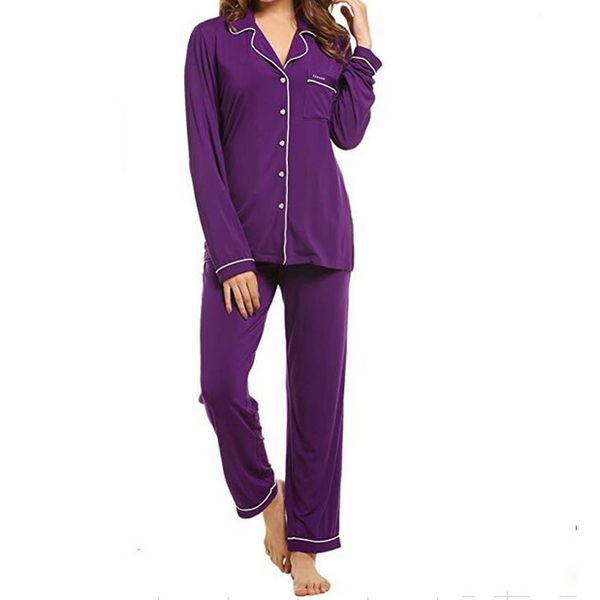 Solid Color Womens Home Clothing Long Sleeve V Neck Cardgian Coat Breathable Pajamas Women Two Piece Pants, Purple
Solid Color Womens Home Clothing Long Sleeve V Neck Cardgian Coat Breathable Pajamas Women Two Piece Pants, Purple