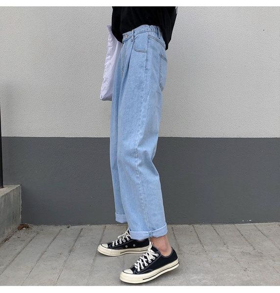 jeans women solid vintage high waist wide leg denim trousers simple students all-match loose fashion harajuku womens chic casual women', Blue
jeans women solid vintage high waist wide leg denim trousers simple students all-match loose fashion harajuku womens chic casual women', Blue