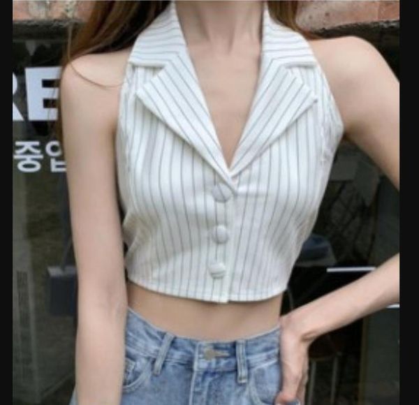 summer women clothing women's halter crop tank sleeveless stripes print button down lapel collar camisole t-shirt, White
summer women clothing women's halter crop tank sleeveless stripes print button down lapel collar camisole t-shirt, White