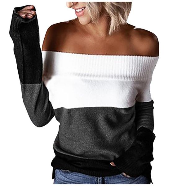 women's sweaters fashion women stripes patchwork slash neck sweater 2021 long sleeves strapless pullover winter autumn, White;black
women's sweaters fashion women stripes patchwork slash neck sweater 2021 long sleeves strapless pullover winter autumn, White;black