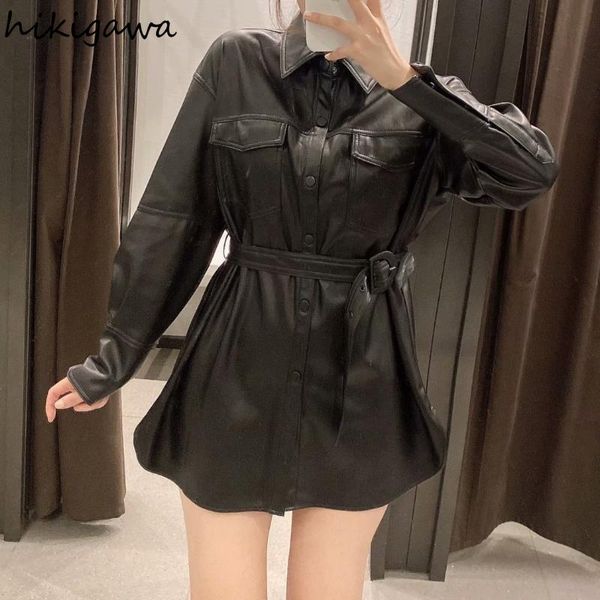 women's leather & faux hikigawa fashion turn down collar long sleeve single breasted sashes jacket solid chaqueta moto mujer, Black
women's leather & faux hikigawa fashion turn down collar long sleeve single breasted sashes jacket solid chaqueta moto mujer, Black