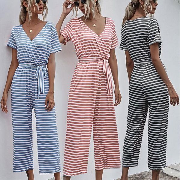 european and american women's fashion striped v-neck short-sleeved lace-up slim casual jumpsuit jumpsuits & rompers, Black;white
european and american women's fashion striped v-neck short-sleeved lace-up slim casual jumpsuit jumpsuits & rompers, Black;white