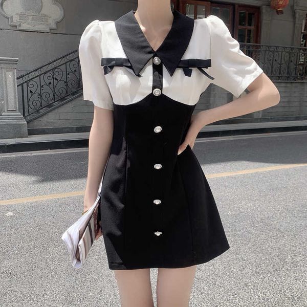 vintage fashion hit color sweet puff sleeve peter pan collar bowknot slim dress elegant single-breasted party vestidos 210526, Black;gray
vintage fashion hit color sweet puff sleeve peter pan collar bowknot slim dress elegant single-breasted party vestidos 210526, Black;gray