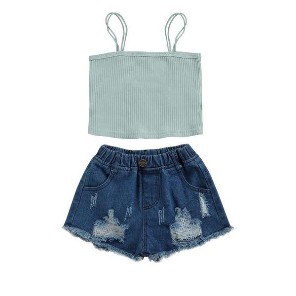 toddler girls 2pcs summer outfits sleeveless rib knit strap + ripped denim shorts children's set clothing sets, White
toddler girls 2pcs summer outfits sleeveless rib knit strap + ripped denim shorts children's set clothing sets, White