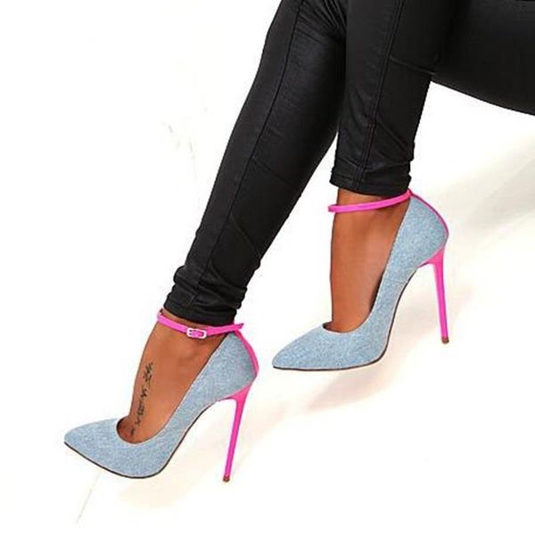 dress shoes fashion blue jeans ankle strap pointed toe pink heels women pumps stiletto thin heel denim club party, Black
dress shoes fashion blue jeans ankle strap pointed toe pink heels women pumps stiletto thin heel denim club party, Black
