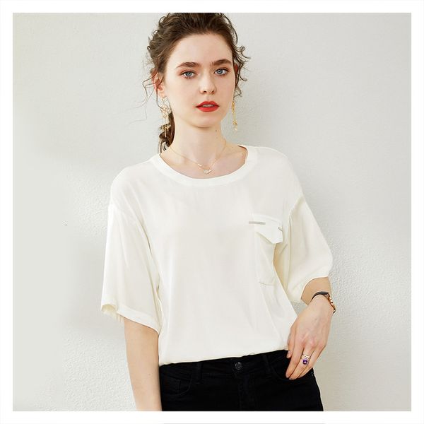 t shirts heavyweight silk shirt women's pocket diamond set round neck short sleeve solid color loose 2021 fashion style, White
t shirts heavyweight silk shirt women's pocket diamond set round neck short sleeve solid color loose 2021 fashion style, White
