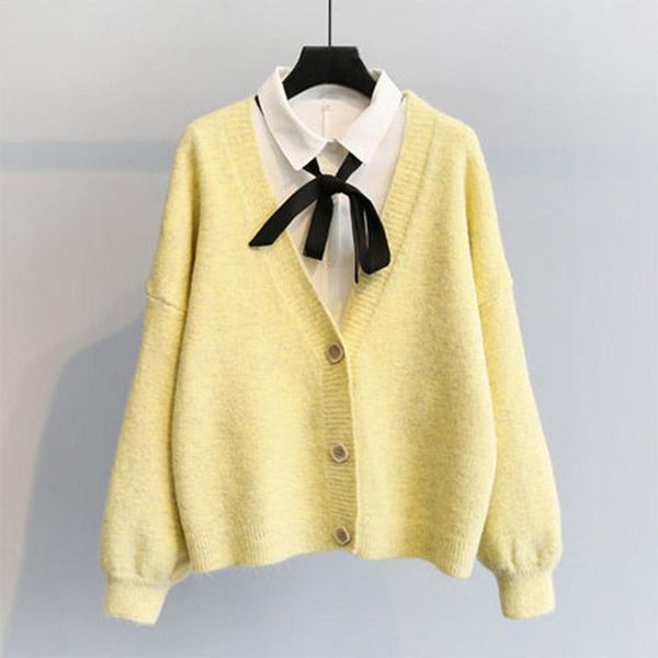women's knits & tees 2021 winter sweater women oversized v-neck cardigans spring autumn chic knitted loose casual fashion female warm, White
women's knits & tees 2021 winter sweater women oversized v-neck cardigans spring autumn chic knitted loose casual fashion female warm, White