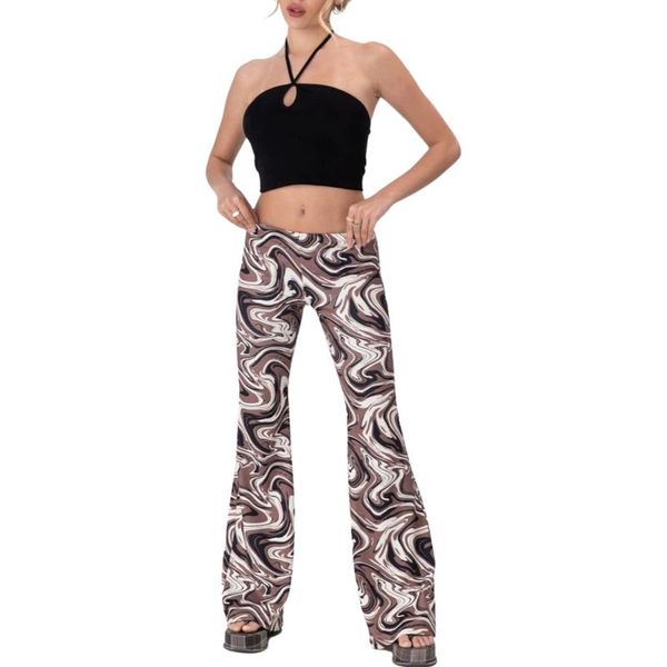 women's pants & capris pantalones acampanados de cintura alta para mujer, largos ajustados pierna ancha con estampado abstracto moda, Black;white 
women's pants & capris pantalones acampanados de cintura alta para mujer, largos ajustados pierna ancha con estampado abstracto moda, Black;white