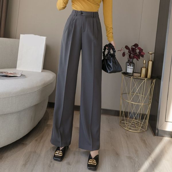 spring summer korean ol style women formal wide leg pants pockets high waist elegant office lady full length pants 210522, Black;white
spring summer korean ol style women formal wide leg pants pockets high waist elegant office lady full length pants 210522, Black;white