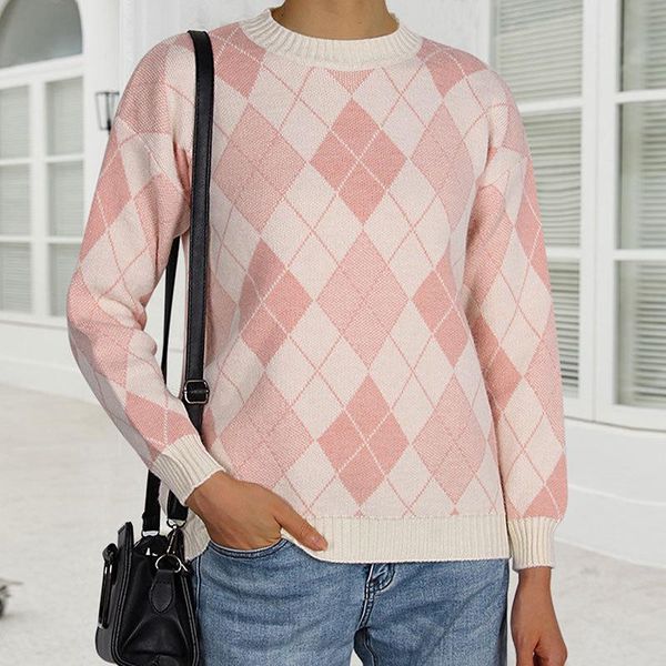 women's sweaters casual ribbed pullover sweater long-sleeved loose fashion diamond plaid round neck, White;black
women's sweaters casual ribbed pullover sweater long-sleeved loose fashion diamond plaid round neck, White;black