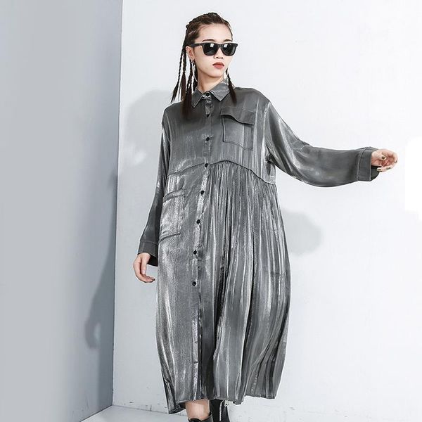 casual dresses big size dress black pleated split shirt lapel long sleeve loose fit fashion tide spring autumn 2021, Black;gray
casual dresses big size dress black pleated split shirt lapel long sleeve loose fit fashion tide spring autumn 2021, Black;gray