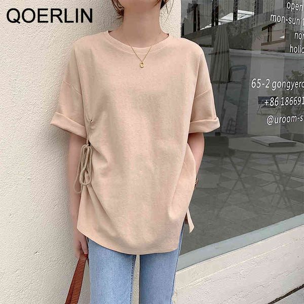 t shirts sweet baby green lace up tees girly 2021 new korean short sleeve t-shirt women hem slit fashion loose casual solid top, White
t shirts sweet baby green lace up tees girly 2021 new korean short sleeve t-shirt women hem slit fashion loose casual solid top, White
