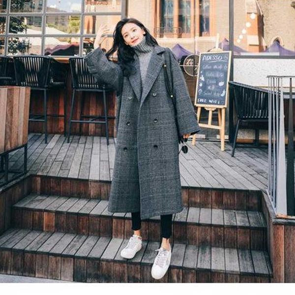 women's wool & blends classic plaid woolen coat mid-length korean elegant long double breasted womens winter clothing for ladies 2021, Black
women's wool & blends classic plaid woolen coat mid-length korean elegant long double breasted womens winter clothing for ladies 2021, Black