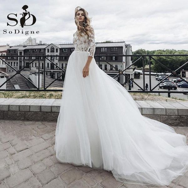 other wedding dresses sodigne boho long sleeves dress lace appliques o neck bridal gowns tulle party vestidos de novia, White
other wedding dresses sodigne boho long sleeves dress lace appliques o neck bridal gowns tulle party vestidos de novia, White