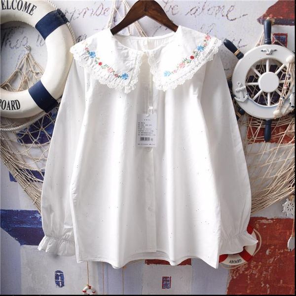 spring and summer style women blouses mori girl sweet peter pan collar embroidery lace cotton linen long sleeved shirt, White
spring and summer style women blouses mori girl sweet peter pan collar embroidery lace cotton linen long sleeved shirt, White