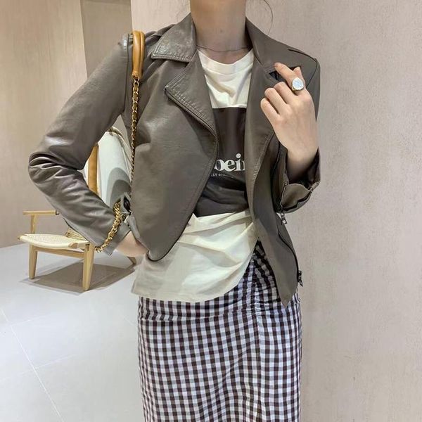 women's leather & faux korean short women coffee color beige jacket spring autumn lapel long sleeve casual moto biker abrigo mujer, Black
women's leather & faux korean short women coffee color beige jacket spring autumn lapel long sleeve casual moto biker abrigo mujer, Black