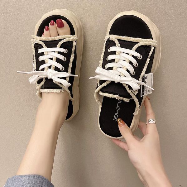 slippers ladies platform lace retro fabric open-toed flip flops comfortable versatile bottoms women's street style fashion shoes, Black
slippers ladies platform lace retro fabric open-toed flip flops comfortable versatile bottoms women's street style fashion shoes, Black