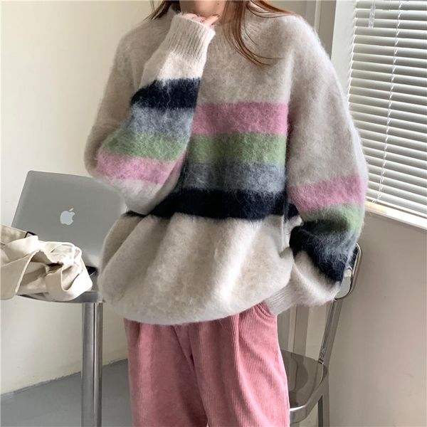 women's sweaters pullover sweater oversized woman harajuku striped velvet knitted, White;black
women's sweaters pullover sweater oversized woman harajuku striped velvet knitted, White;black