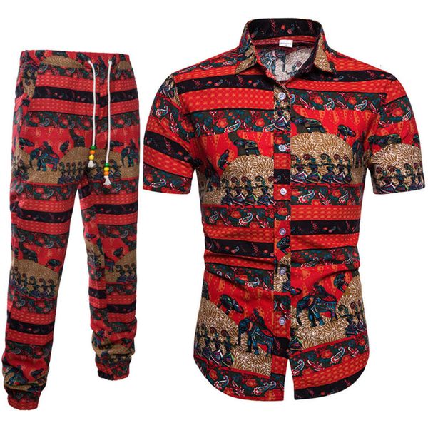 dresses summer men's ethnic style printed short sleeve floral shirt suit, White;black
dresses summer men's ethnic style printed short sleeve floral shirt suit, White;black