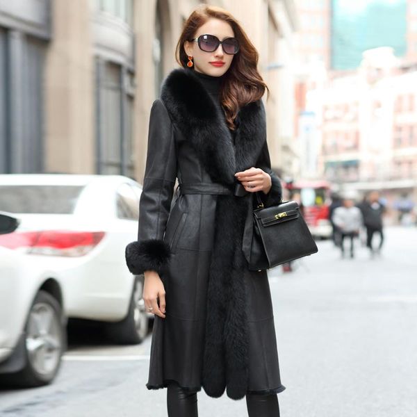 women's fur & faux double faced 2021 winter coat real leather jacket women collar warm coats my4235, Black
women's fur & faux double faced 2021 winter coat real leather jacket women collar warm coats my4235, Black