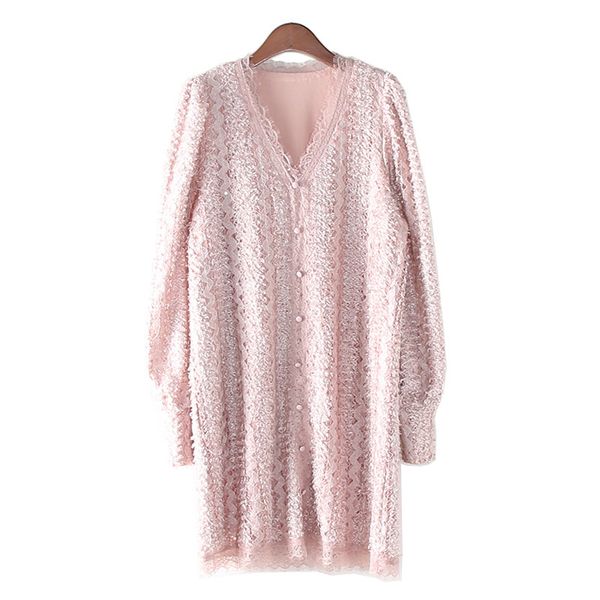 dress mini short elegant sweet long sleeve black pink solid lace v neck button a line d1540 210514, Black;gray
dress mini short elegant sweet long sleeve black pink solid lace v neck button a line d1540 210514, Black;gray