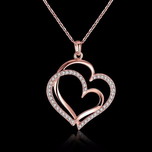 pendant necklaces romantic double heart rose gold color crystal jewelry chain collier for women valentine's day gifts, Silver
pendant necklaces romantic double heart rose gold color crystal jewelry chain collier for women valentine's day gifts, Silver