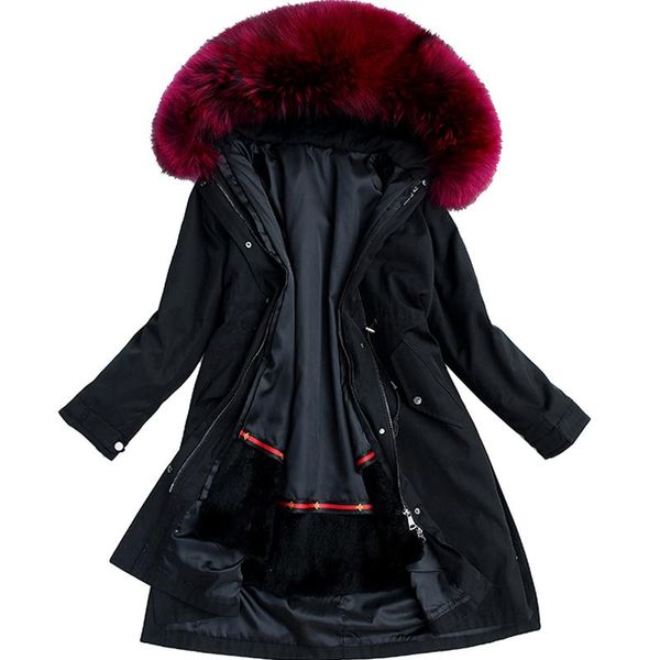 women's fur & faux natural collar pike jacket winter real long coat rex hair, Black
women's fur & faux natural collar pike jacket winter real long coat rex hair, Black
