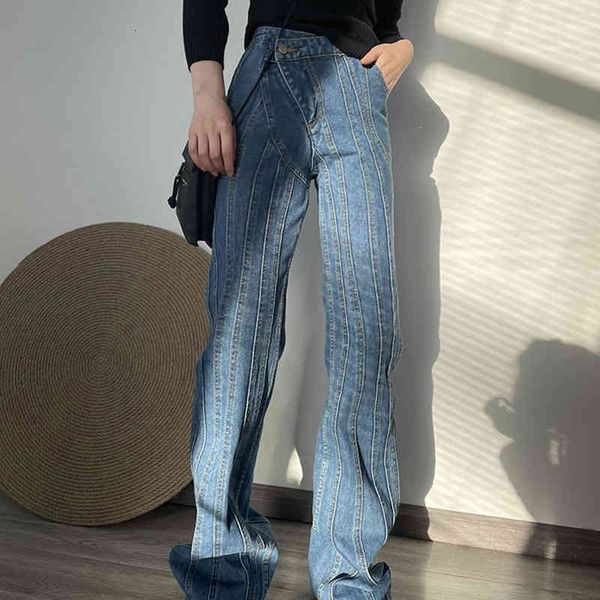 jeans irregular striped jeans for women high waist casual solid denim flare pants female fashion clothing spring tide, Blue
jeans irregular striped jeans for women high waist casual solid denim flare pants female fashion clothing spring tide, Blue