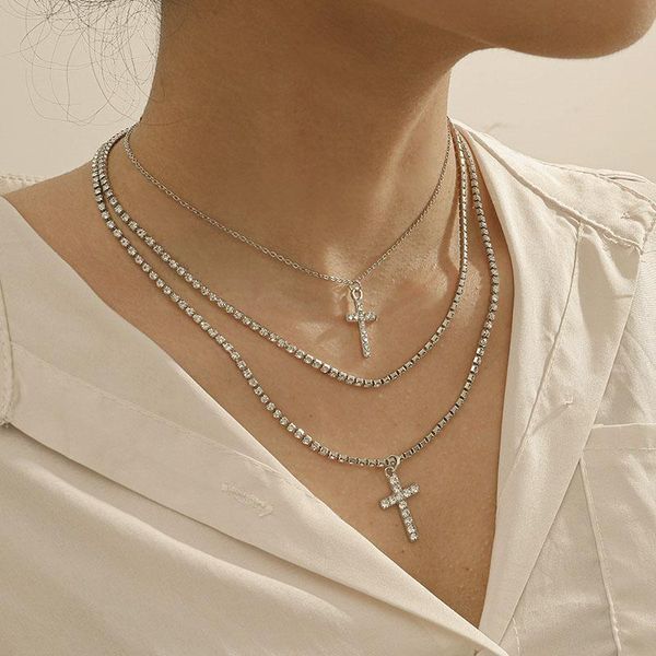pendant necklaces vintage multilayer rhinestone chains cross necklace for women fashion geometric clavicle jewelry kolye xr3228, Silver
pendant necklaces vintage multilayer rhinestone chains cross necklace for women fashion geometric clavicle jewelry kolye xr3228, Silver