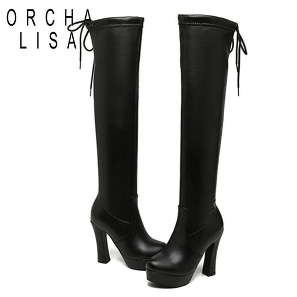 boots orchalisa 2021 platform over knee high bootie stretchy lace up round toe 10cm heel autumn winter big size 43 2432, Black 
boots orchalisa 2021 platform over knee high bootie stretchy lace up round toe 10cm heel autumn winter big size 43 2432, Black