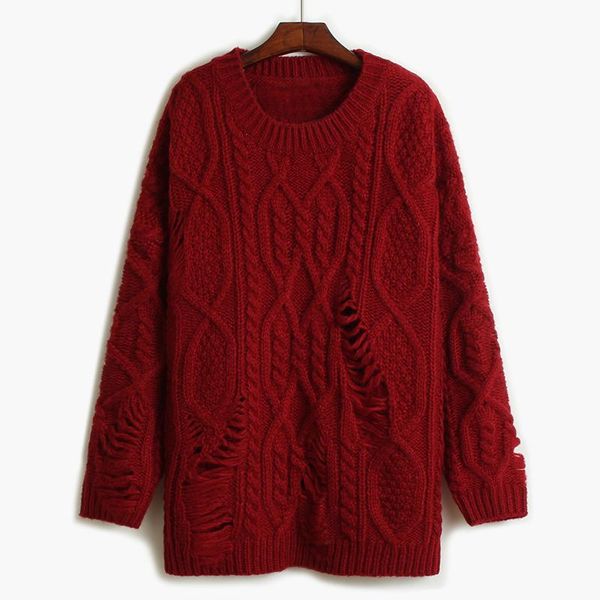 women's sweaters lazy wind irregular hole-breaking sweater women thickened autumn and winter loose 100 lap, White;black
women's sweaters lazy wind irregular hole-breaking sweater women thickened autumn and winter loose 100 lap, White;black