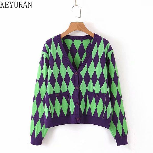 women knitted cardigan vintage argyle sweater coat autumn female korean fashion chic cropped girls cardigans sweaters, White;black
women knitted cardigan vintage argyle sweater coat autumn female korean fashion chic cropped girls cardigans sweaters, White;black