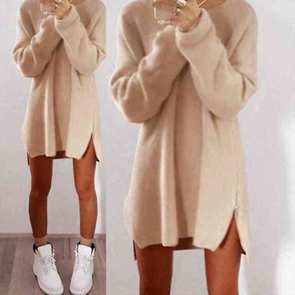womens sweaters dress solid color long sleeve o neck sideway zip loose casual knitted mini sweater dress female, White;black
womens sweaters dress solid color long sleeve o neck sideway zip loose casual knitted mini sweater dress female, White;black